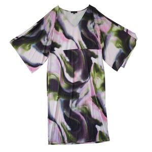 Eloquii Watercolor Marble V Neck Dress Womens Size 20 Pink Green Kimono Sleeve